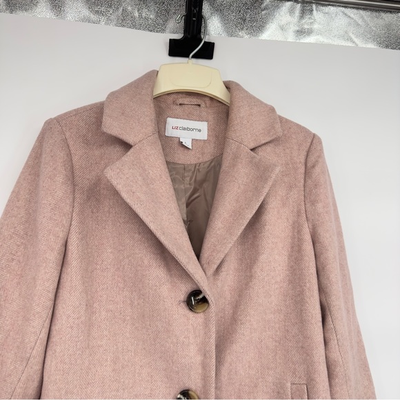 Liz Claiborne Pink Herringbone Wool Blend Pea Coat Large - Picture 2 of 6